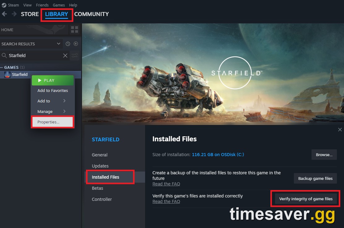 Steam Installed Files tab with the Verify integrity of game files button highlighted