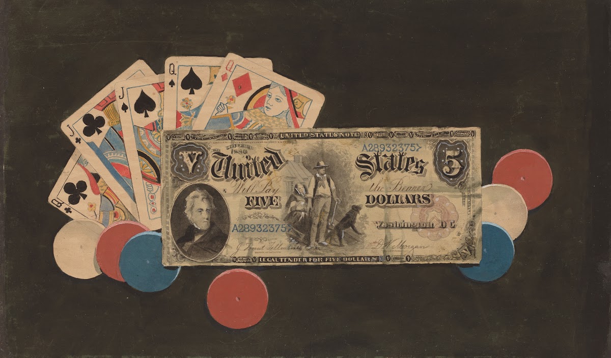 Trompe lOeil  A Full House with Chips and a 5 Bill c 1895