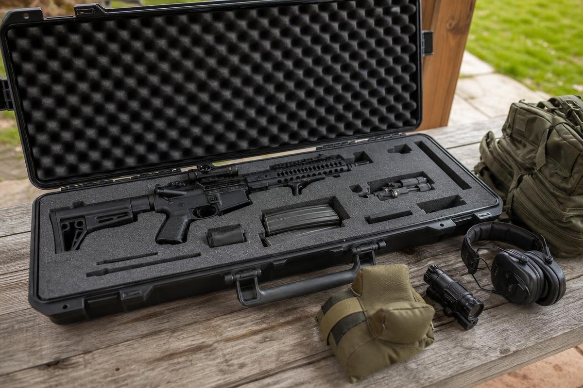 foam-lined gun case interior that prevents firearm and gear shifting