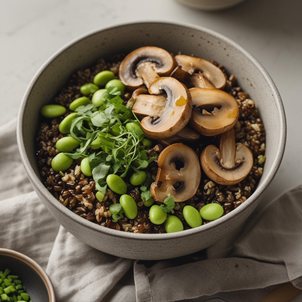 Crispy Umami Mushroom & Edamame Grain Bowls with Zesty Gochugaru-Lime Dressing