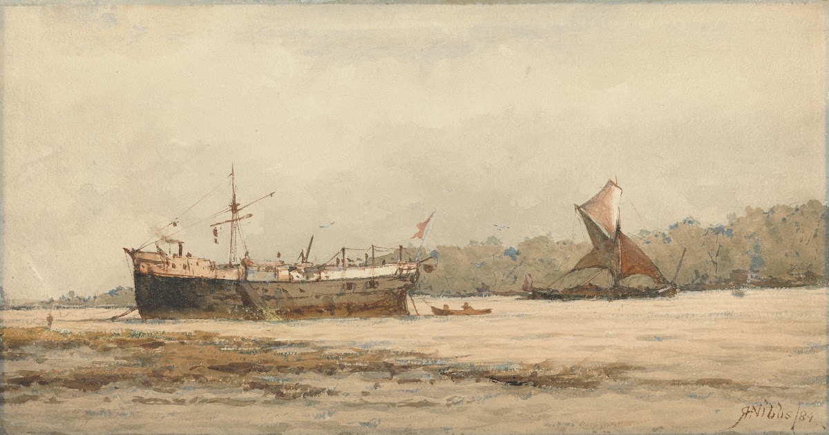 A Moored Barque and Barge in a River 1884