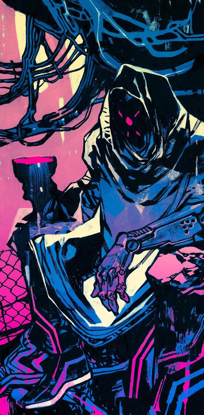 Jack From Ghostrunner Sitting - Cyberpunk Illustration Full HD iPhone Wallpaper (1159x2356)