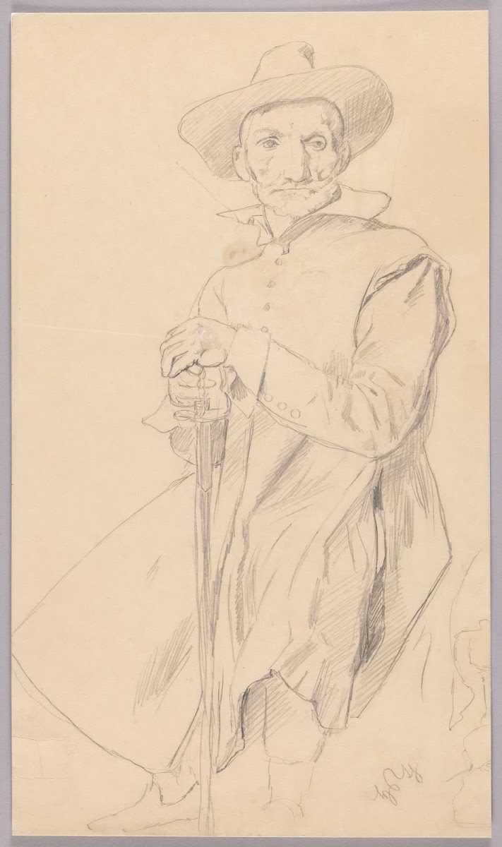 Sitting Man in Historical Garb with His Hands Resting on a Sword 1860   1880