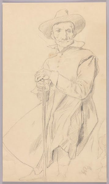 Sitting Man in Historical Garb with His Hands Resting on a Sword 1860   1880