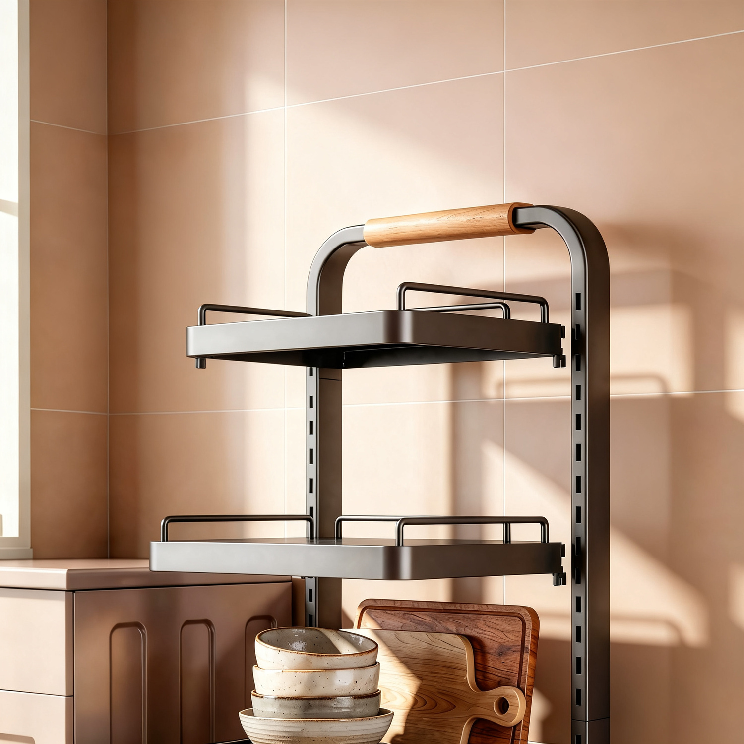 Multi-tiered shelf on wheels, 3–4 levels, steel