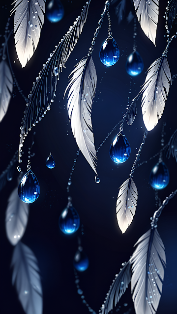 Elegant White Feathers with Deep Blue Gemstone Drops - Free mobile Wallpaper