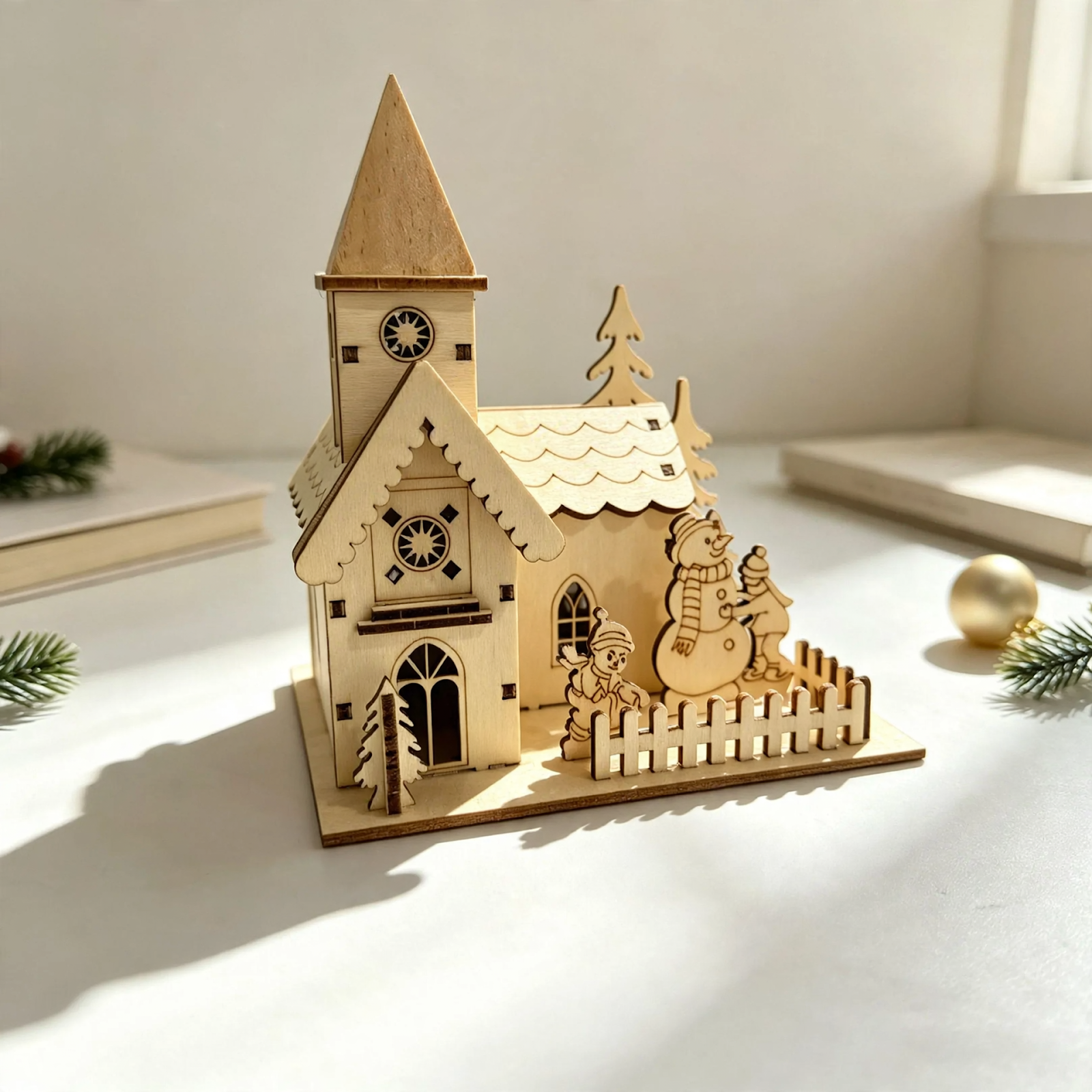 Illuminated Christmas Wooden House, DIY Decoration