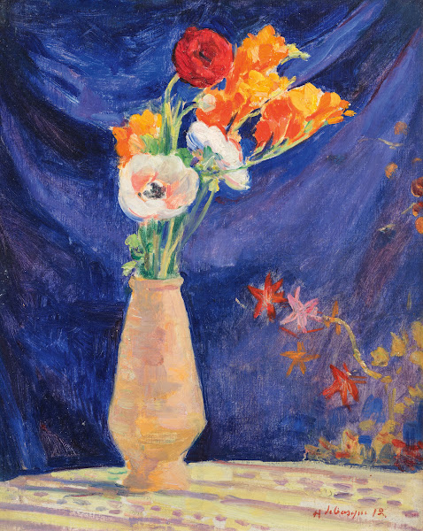 Vase danémones sur fond bleu 1912