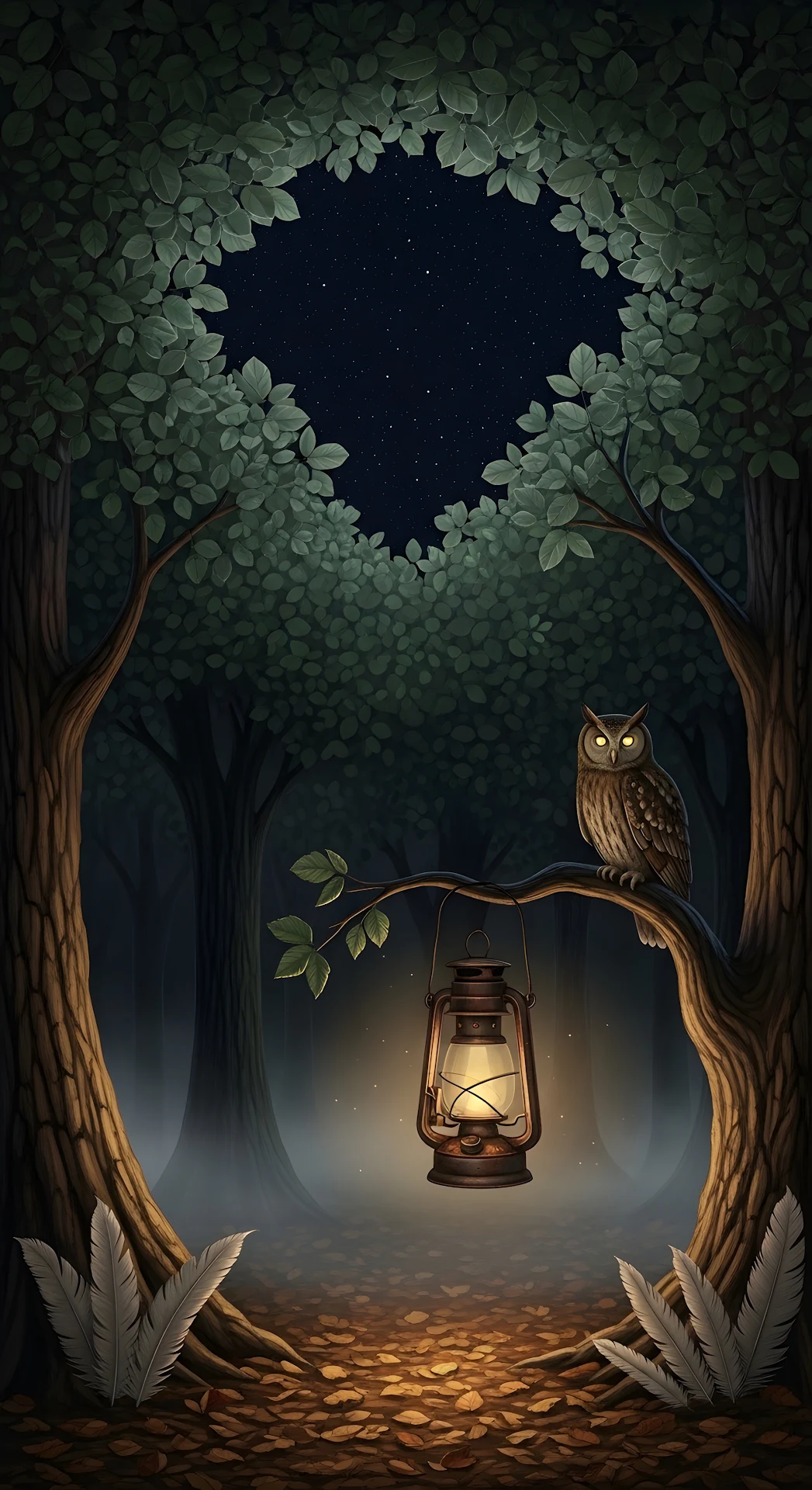 Mystic Owl Forest Lantern - Free 4K mobile Wallpaper
