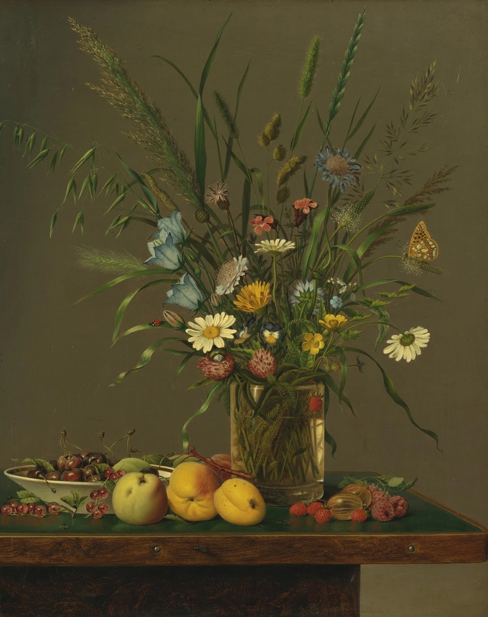 Flowers in a Glass Vase and an Arrangement of Fruit 1837
