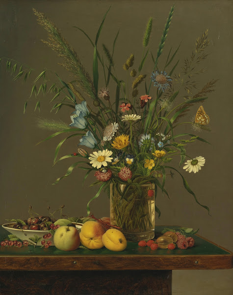 Flowers in a Glass Vase and an Arrangement of Fruit 1837
