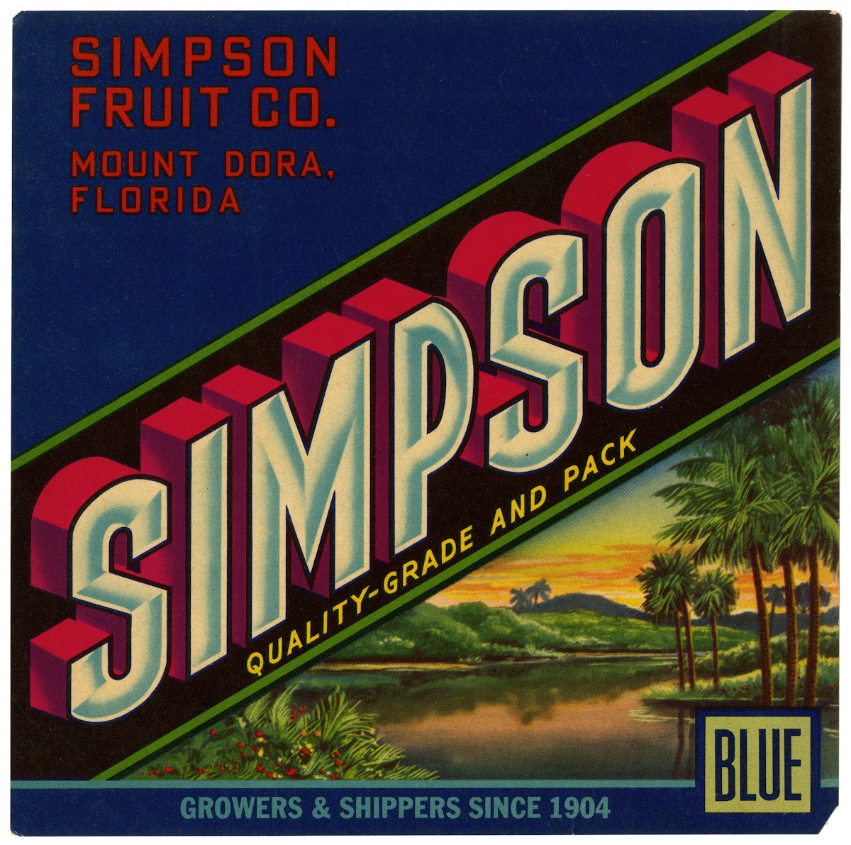 Fruit Label For Simpson  Blue 1930 1950