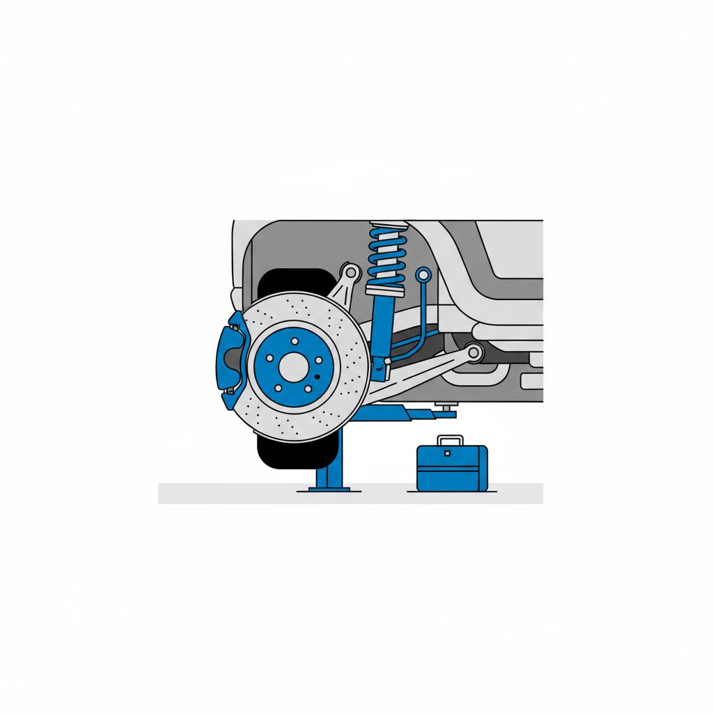 Unbadged chevrolet trax car underbody vector showing suspension and brake components highlighted in blue on a white background