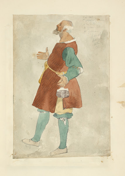 Man in tunic and stockings with purse belted around his waist 1840
