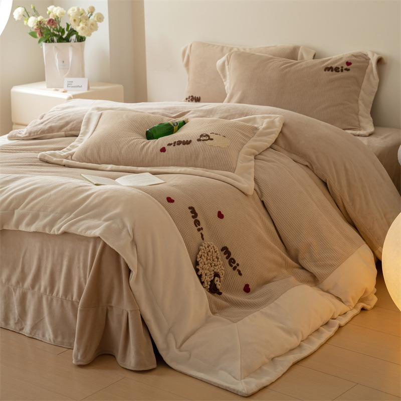 Milk Fiber Fleece Bedding Set, Waffle Structure, 4-Piece