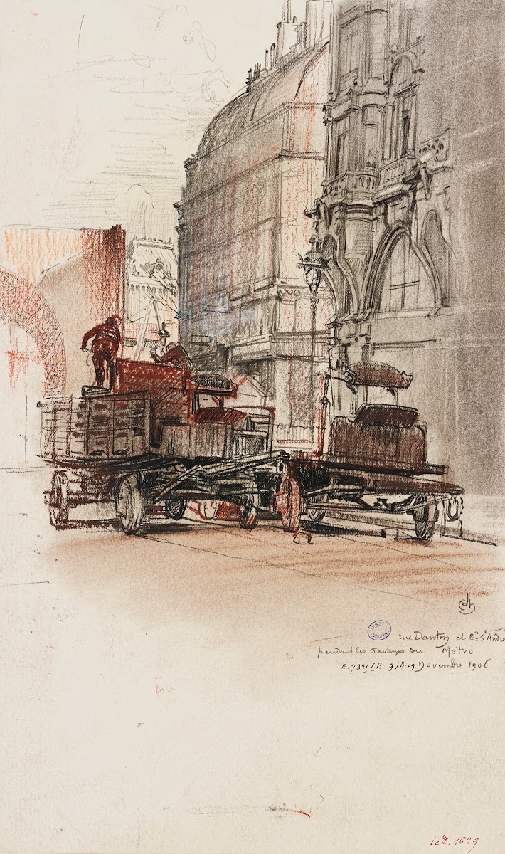 Travaux du métropolitain rue Danton et boulevard Saint André le caisson