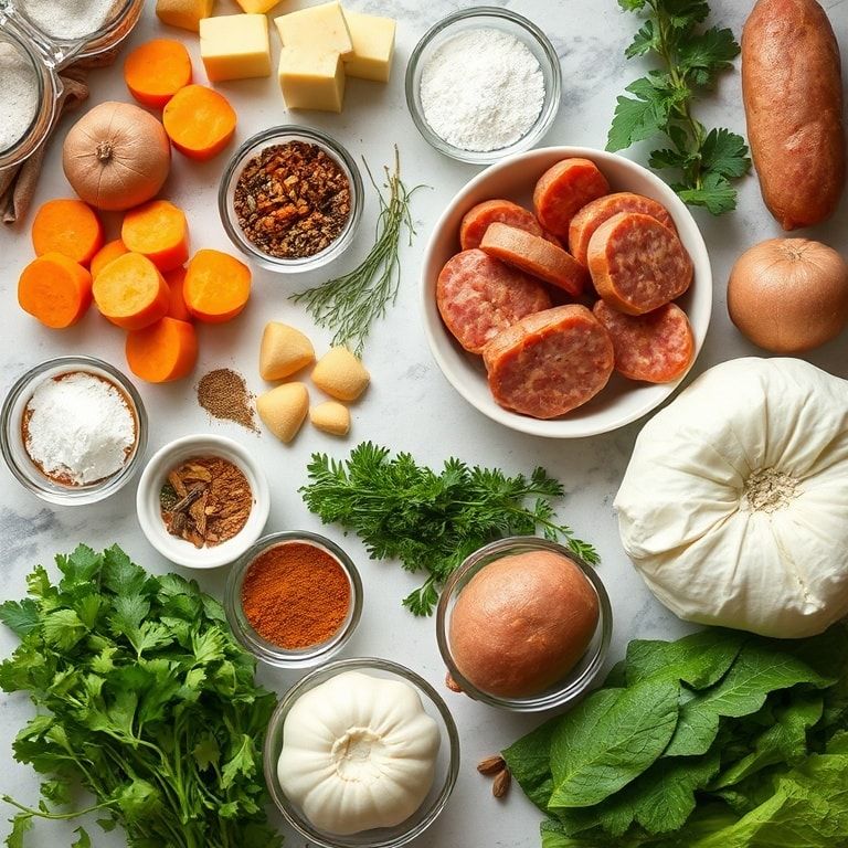 Ingredients for Creamy Sweet Potato and Sausage Soup – Easy Homemade Comfort Food in 40 Minutes