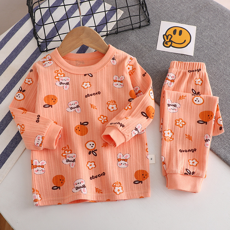 Kids' cotton pajama set with jacquard pattern