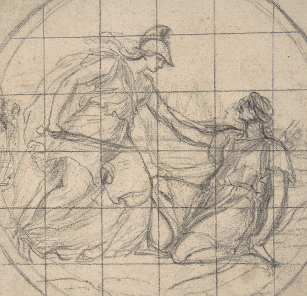 Design for a Medallion Huntress Kneeling before an Armed Goddess 17th century
