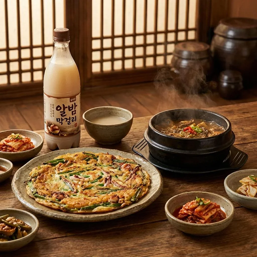 Bubbling Korean stew and chestnut makgeolli