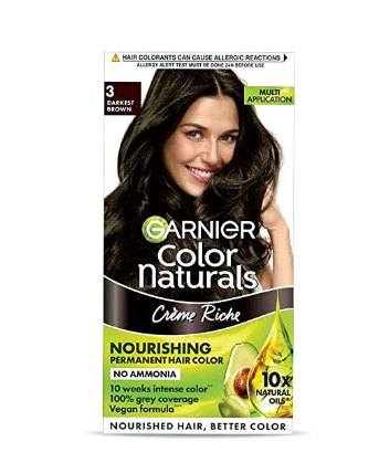 Garnier, Hair Colouring Creme, Long-lasting Colour, Smoothness & Shine, Color Naturals, Shade: 3 Darkest Brown, 70ml + 60g