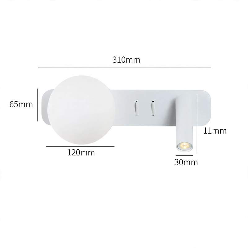Wall lamp with two light sources for the bedroom