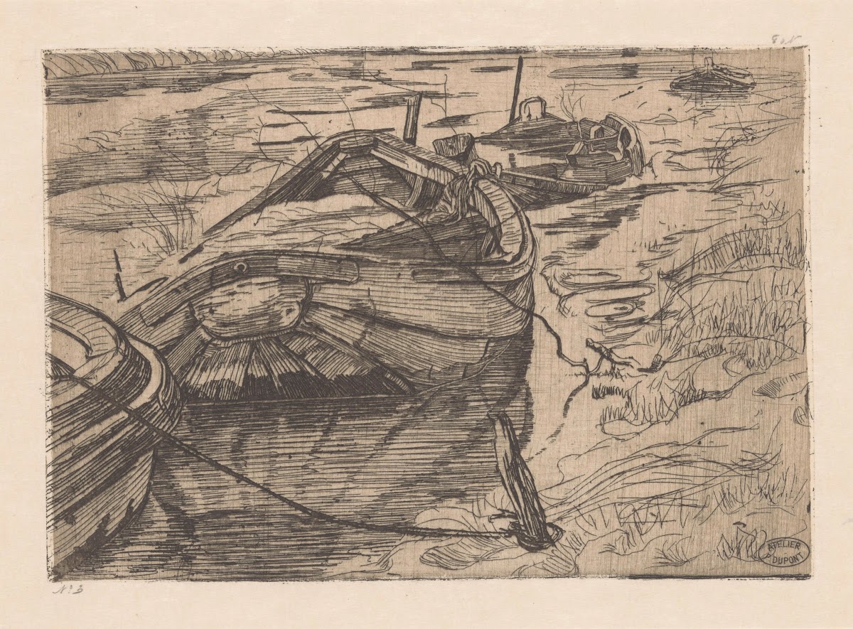 Afgemeerde roeiboten in een sloot 1893 1894