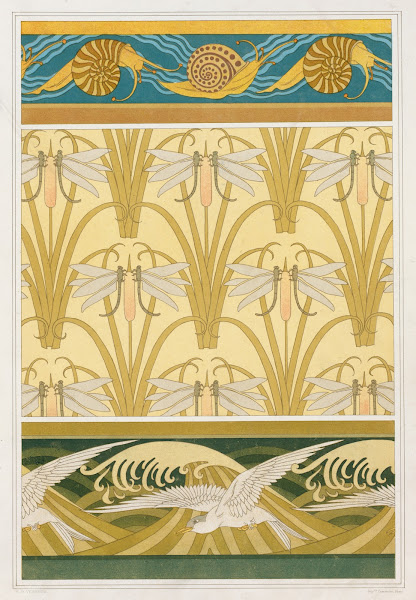 Escargots bordure Libellule et roseaux papier peint Mouettes bordure 1897
