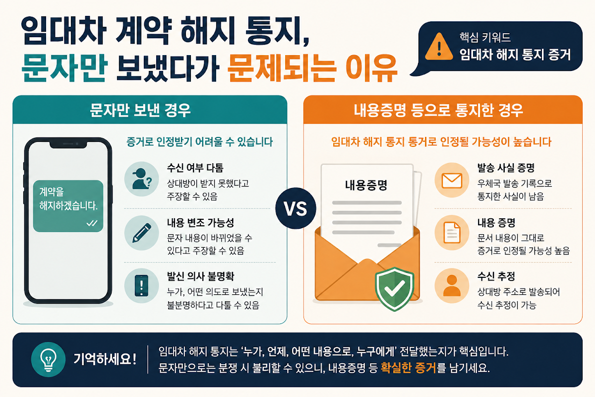 임대차 해지 통지 증거 상태별 차이 비교