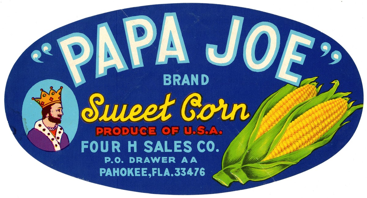 Papa Joe Brand Sweet Corn Label 1930 1950