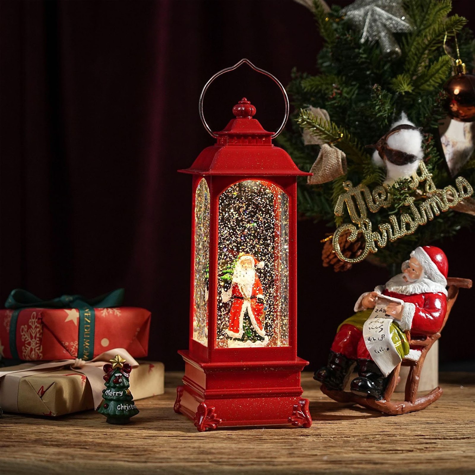 Decorative Christmas Lantern with Snow Effect and Light