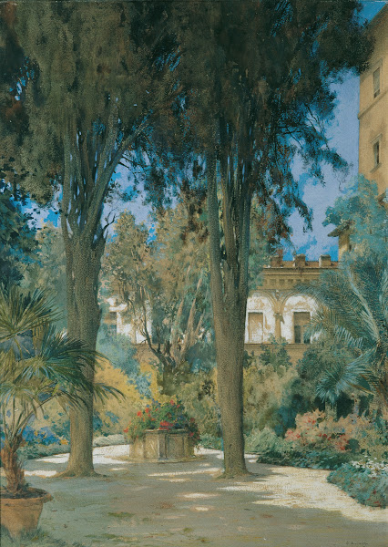 Vedute der Botschaft in Rom Gartenpartie mit zwei Zypressen 1890 1900