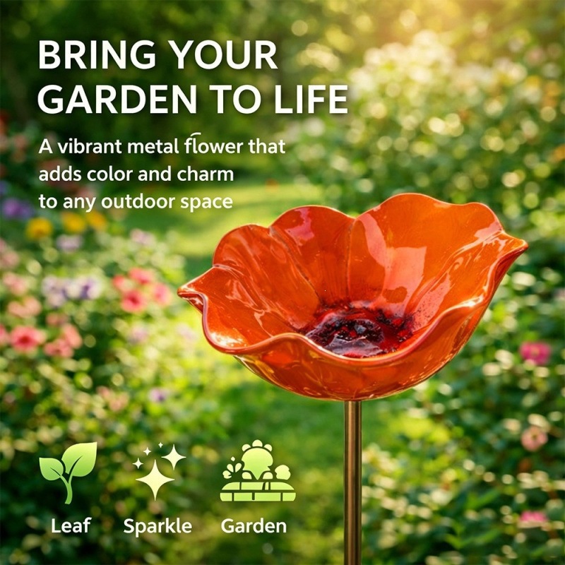 Decorative metal bird feeder in flower shape