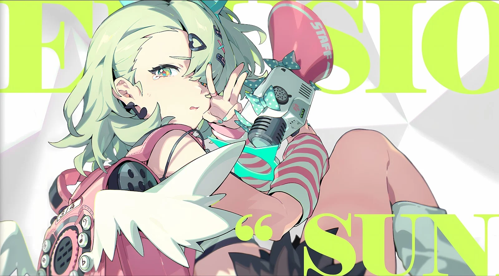 Mint Green Haired Anime Girl - Anime Digital Art 8K Wallpaper (8432x4676)