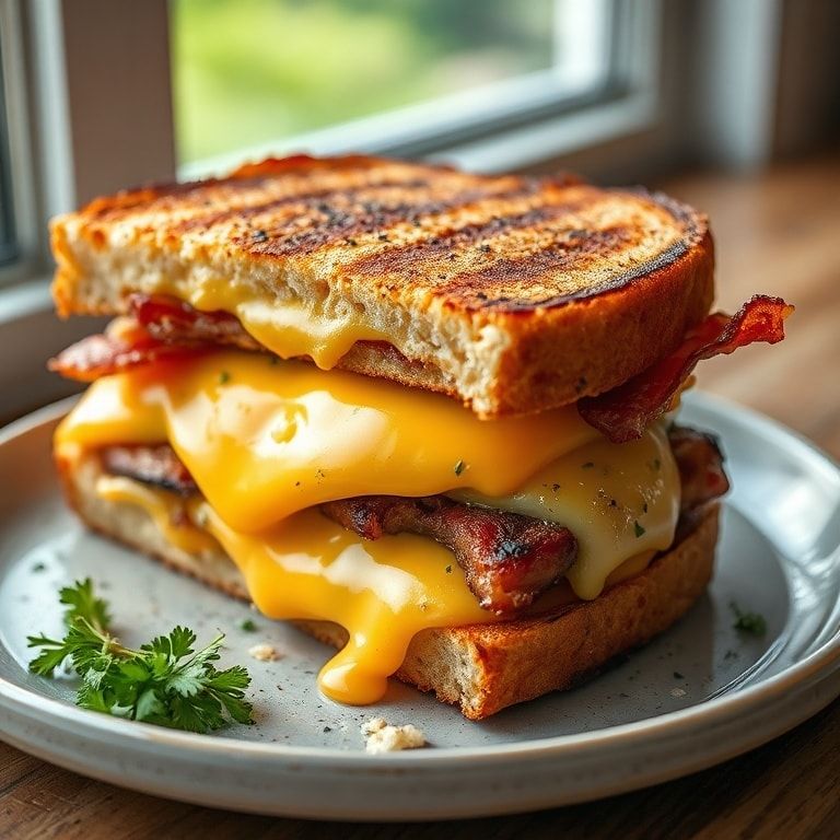 Crispy Bacon Grilled Cheese Sandwich with Melted Cheddar: Quick and Homemade Comfort