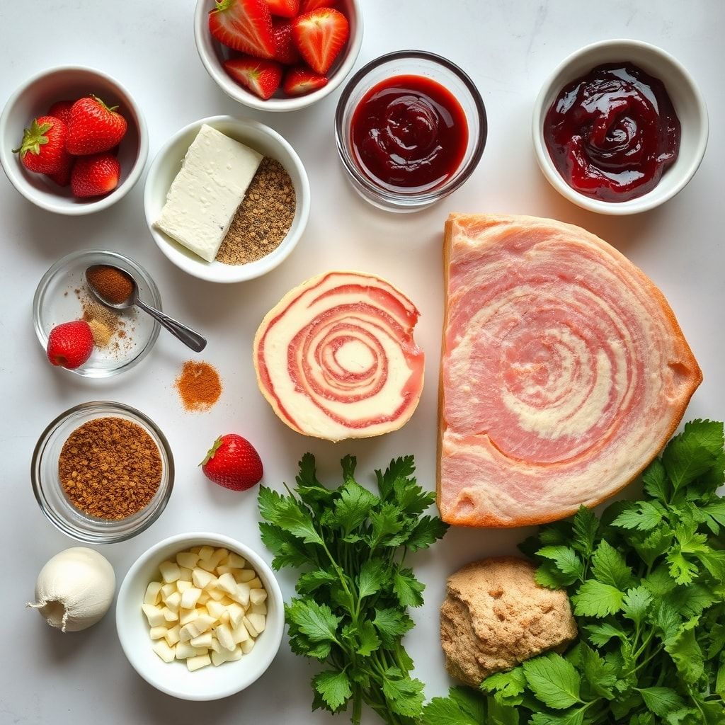 Ingredients for Strawberry Cream Cheese Pound Cake Recipe with Swirled Jam (Easy Homemade)