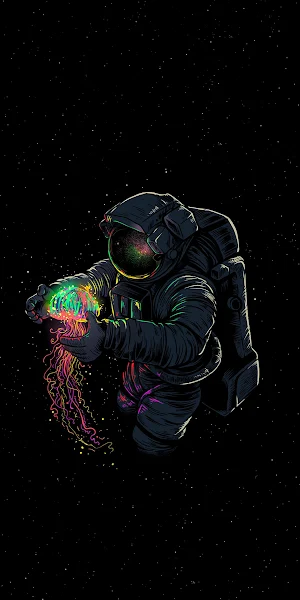 Astronaut, Jellyfish, Space, Stars, Art 2K iPhone Wallpaper Background