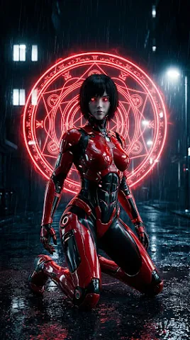 Red Cyberpunk Female Warrior