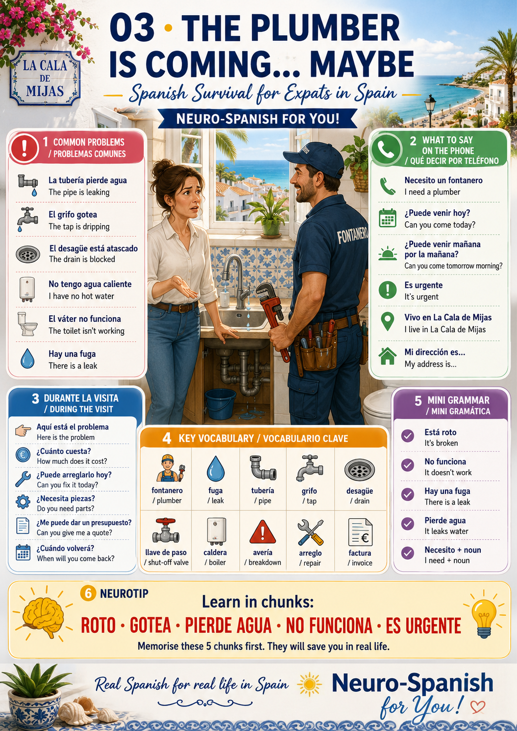Episode 03 The Plumber Is Coming Maybe: illustrated Spanish survival guide for expats in La Cala de Mijas