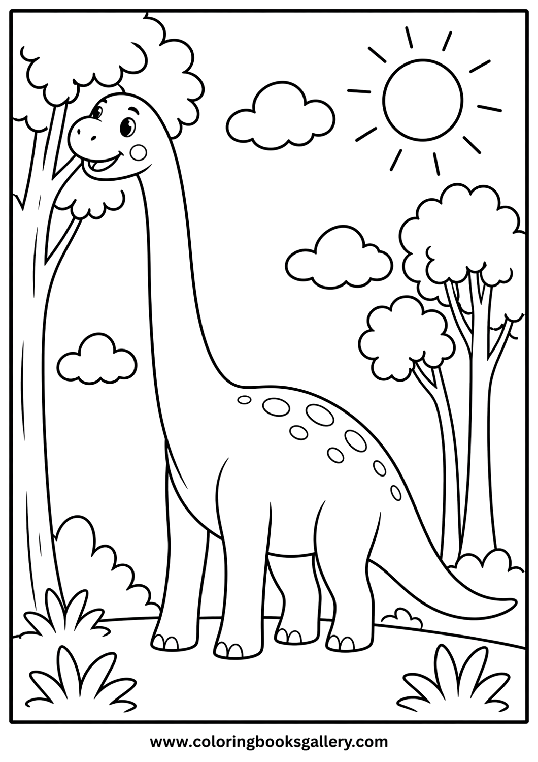 Big Friendly Brachiosaurus Coloring Sheet – Free Printable for Kids and Adults – free coloring page for kids