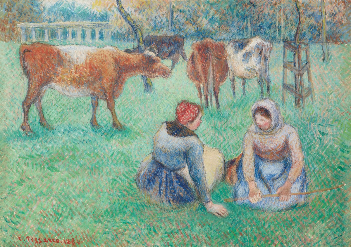 Paysannes assises gardant des vaches 1886
