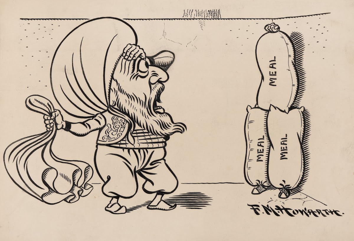 Twelve comic strip frames of Arabic woman running away with young man after argu