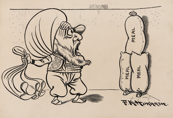 Twelve comic strip frames of Arabic woman running away with young man after argu