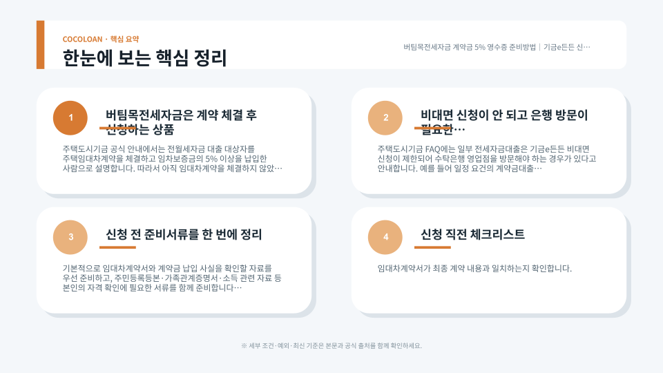 기금e든든 전세자금대출 신청 시 계약금 5% 납입 여부와 제출서류를 확인하는 절차