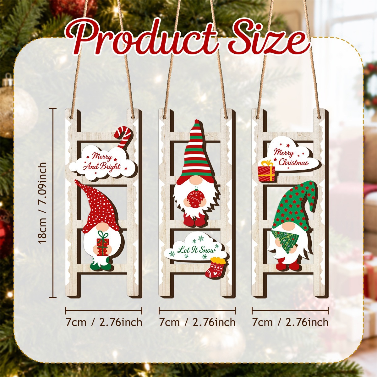 Weihnachts-Wichtel Leiter-Anhänger aus Holz, 3er-Set