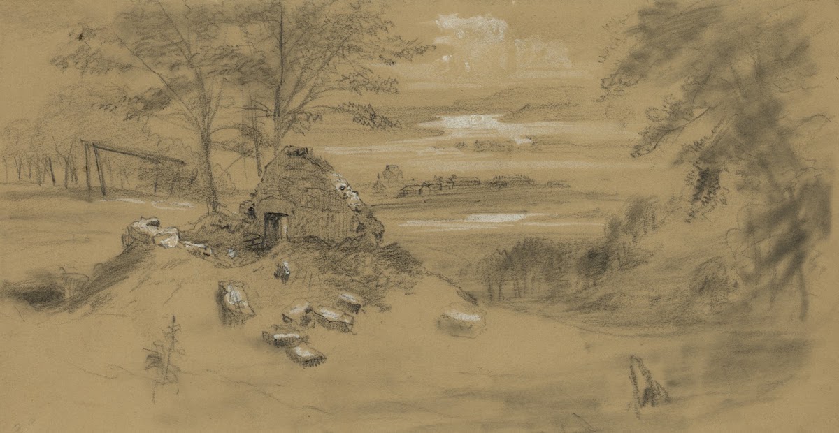 Ruined dwelling town in distance 1860 1865