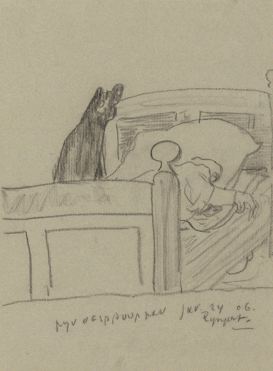 Een zieke in zijn bed 1906