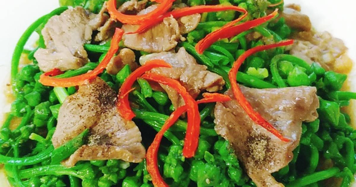 Nụ mướp xào thịt bò