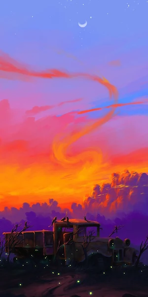 Digital Painting, Old Car, Landscape, Sky, Clouds Full HD Wallpaper Background