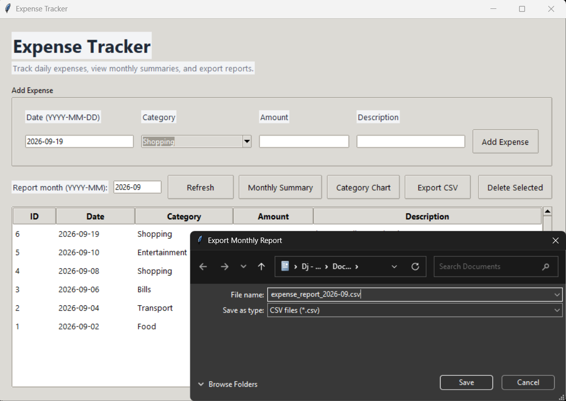 Expense Tracker (Python) — screenshot 4